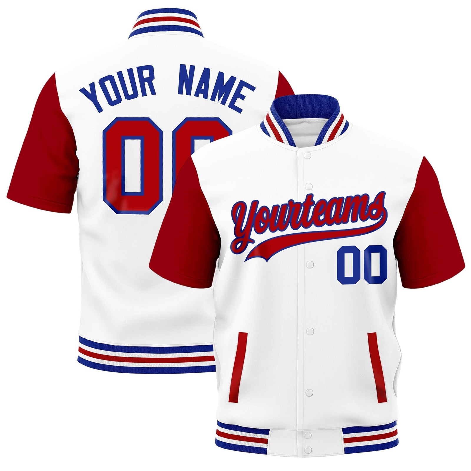Custom Red Royal Blue White Full-Snap Classic Style Jacket| KXKSHOP