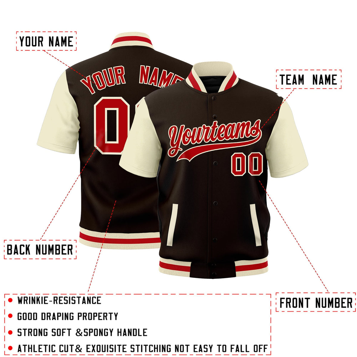Custom Cream Red Full-Snap Classic Style Jacket| KXKSHOP