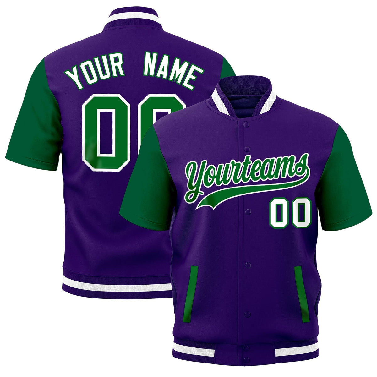 Custom Kelly Green Purple White Full-Snap Classic Style Jacket| KXKSHOP