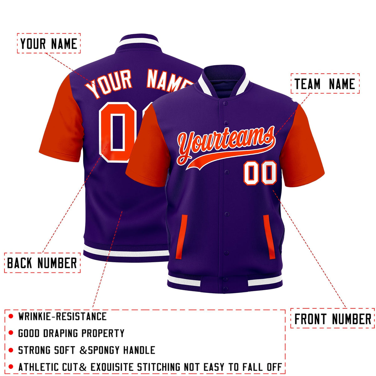 Custom Orange Purple White Full-Snap Classic Style Jacket| KXKSHOP
