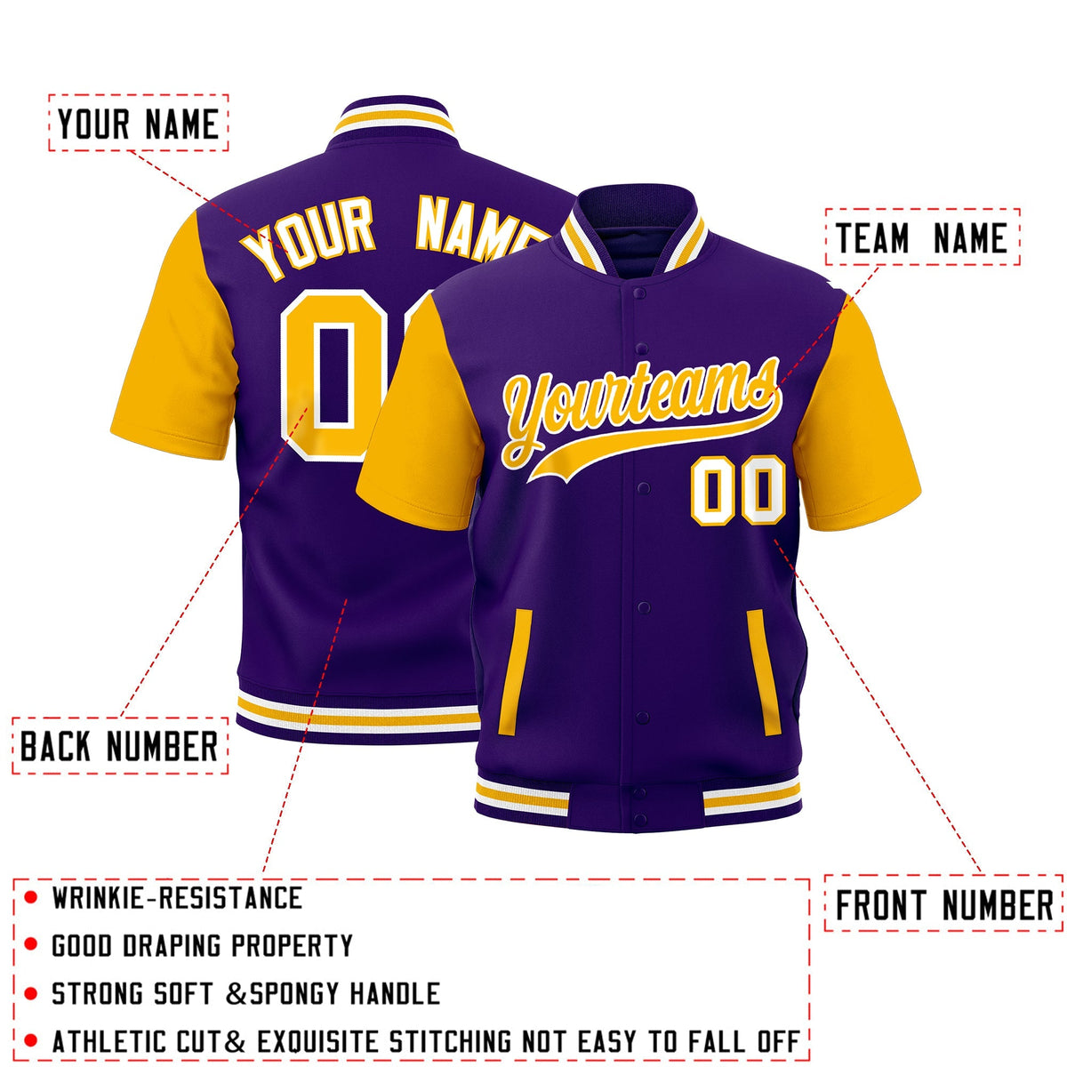 Custom Gold Purple White Full-Snap Classic Style Jacket| KXKSHOP