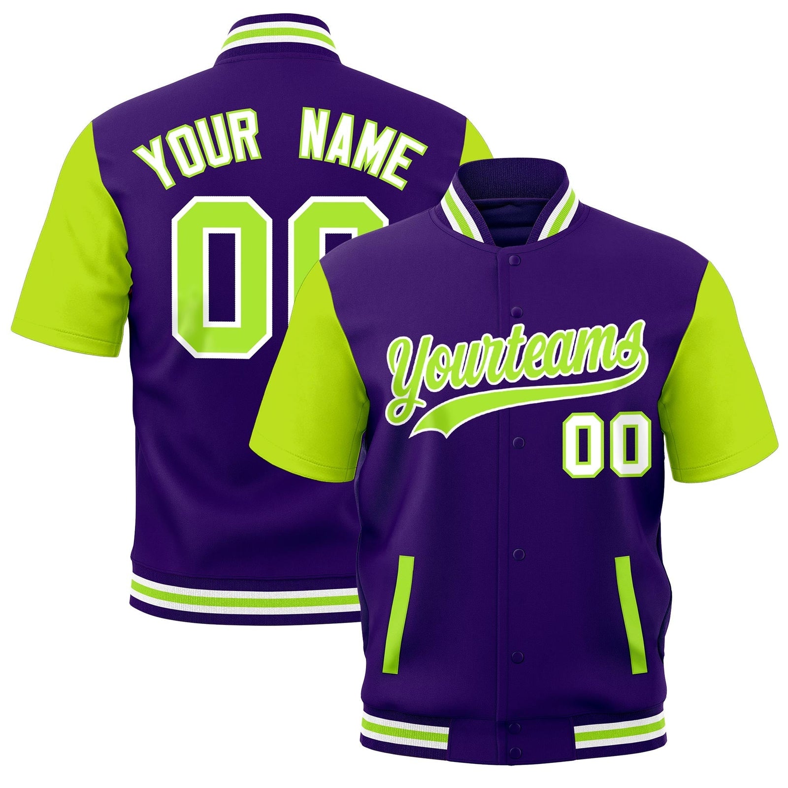 Custom Neon Green Purple White Full-Snap Classic Style Jacket| KXKSHOP