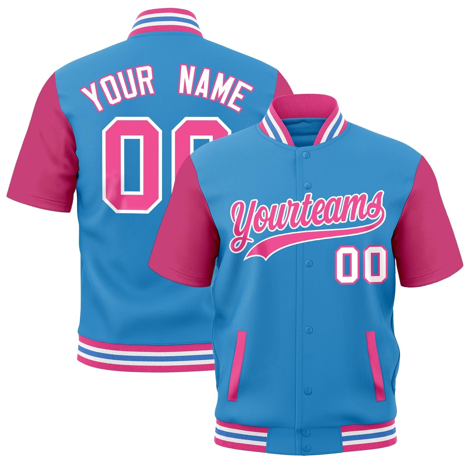 Custom Pink White Powder Blue Full-Snap Classic Style Jacket| KXKSHOP