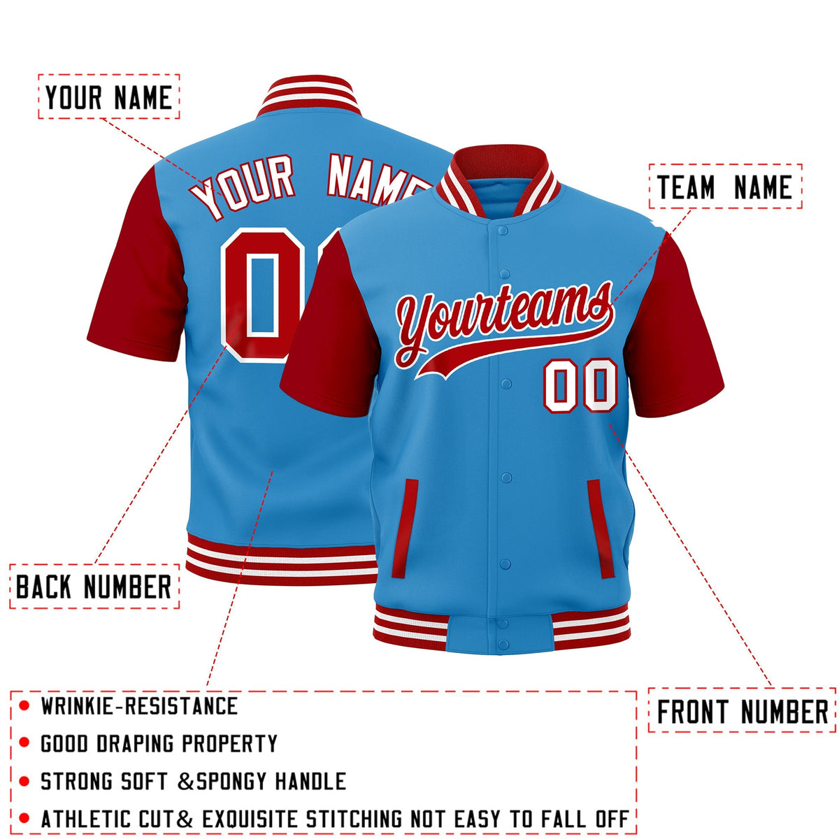 Custom Red White Full-Snap Classic Style Jacket| KXKSHOP