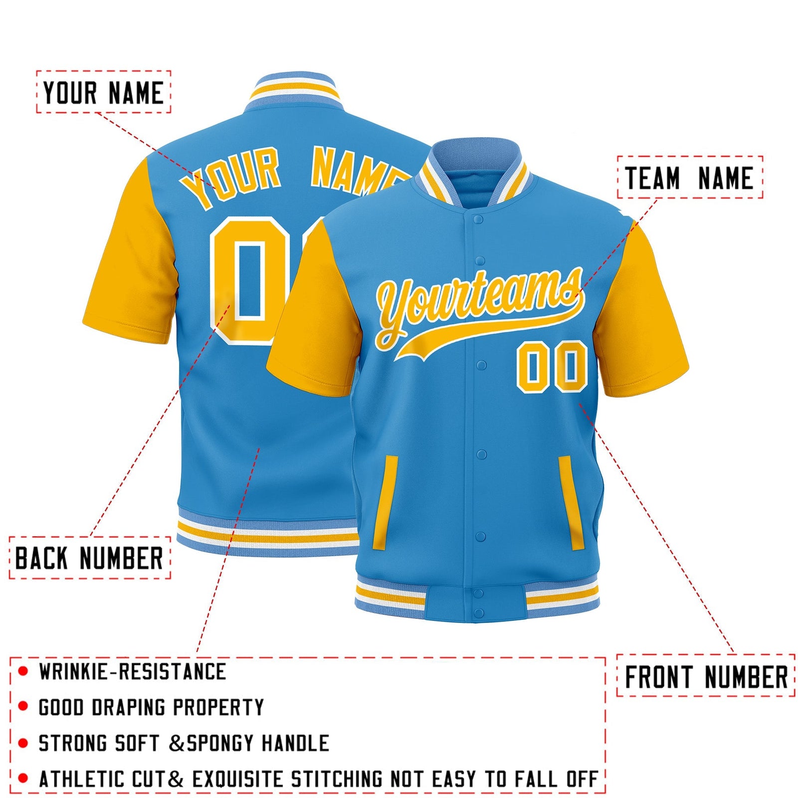 Custom Gold Powder Blue White Full-Snap Classic Style Jacket| KXKSHOP