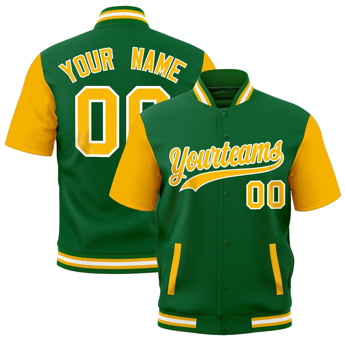 Custom Gold Kelly Green White Full-Snap Classic Style Jacket| KXKSHOP