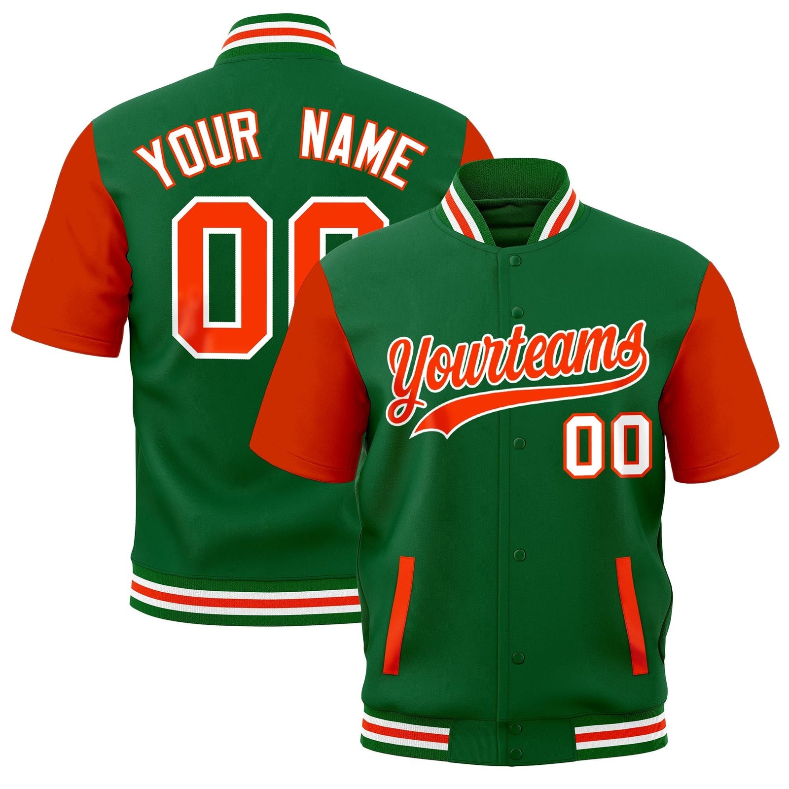 Custom Orange Kelly Green White Full-Snap Classic Style Jacket| KXKSHOP
