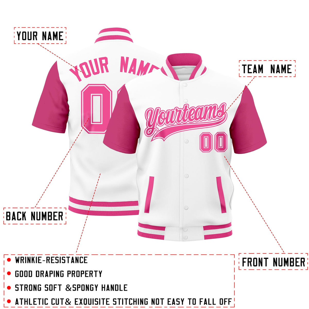 Custom Pink White Full-Snap Classic Style Jacket| KXKSHOP