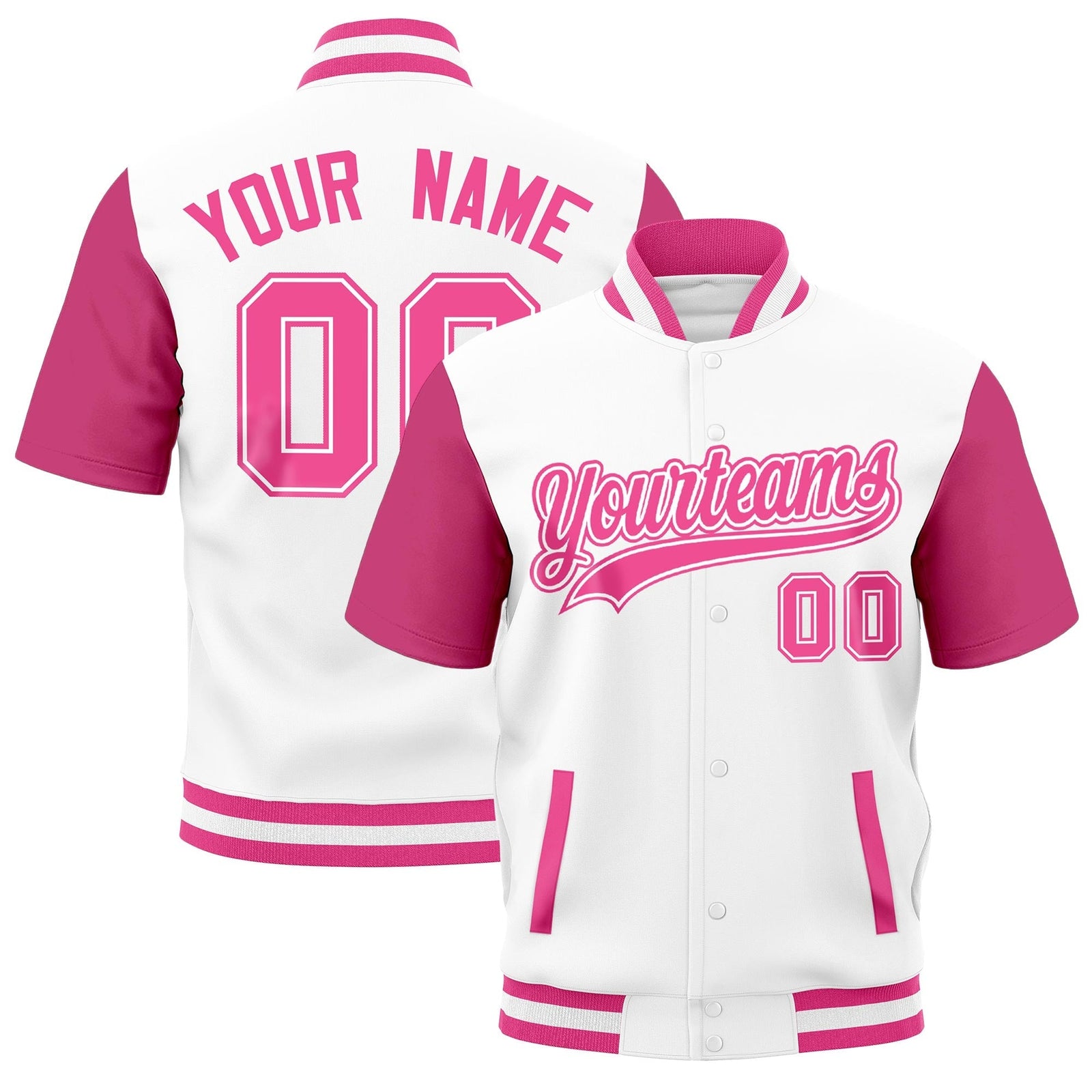 Custom Pink White Full-Snap Classic Style Jacket| KXKSHOP