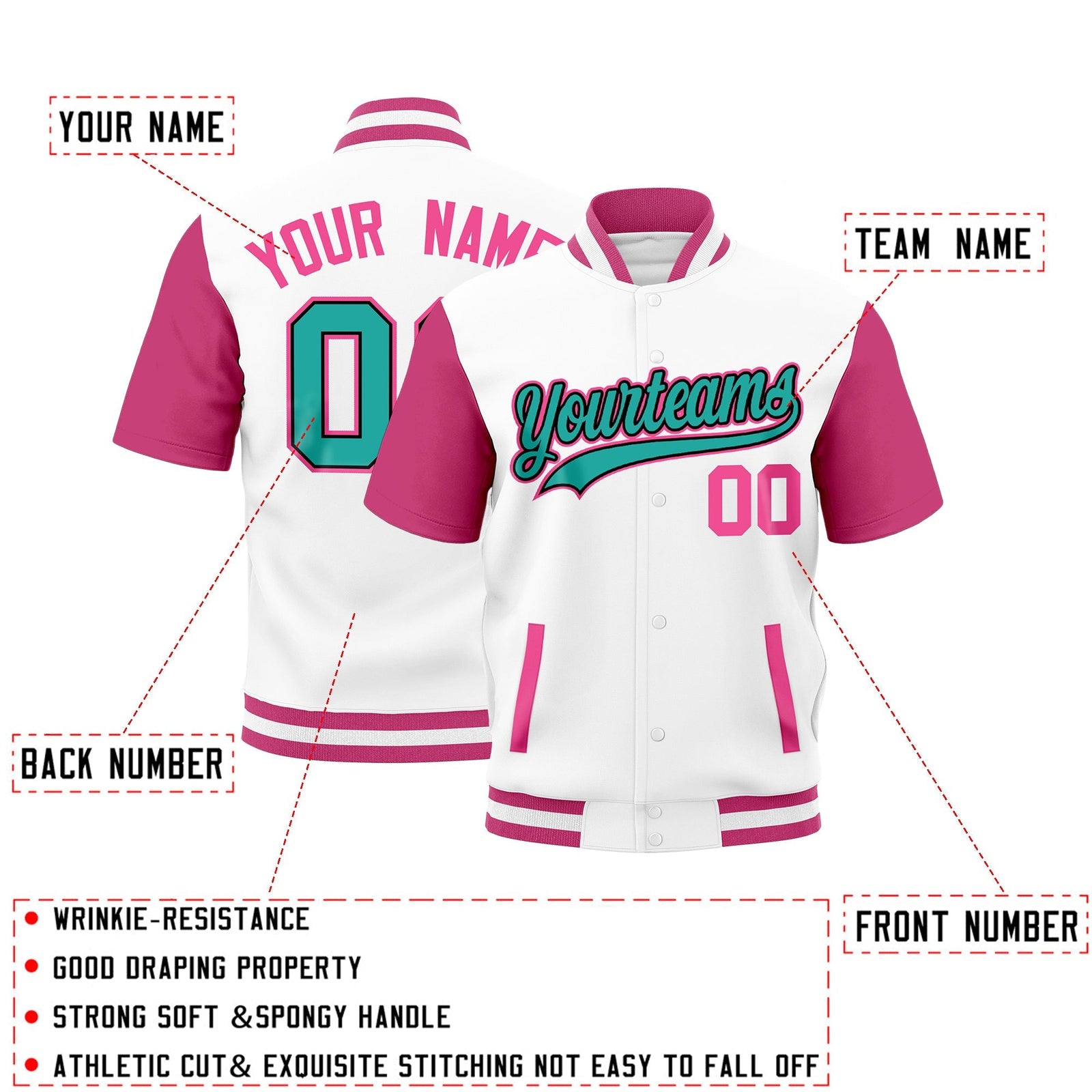 Custom Pink White Full-Snap Classic Style Jacket| KXKSHOP