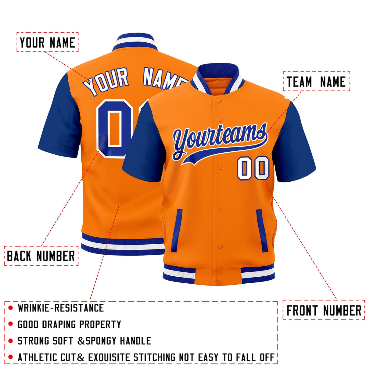 Custom Royal Blue White Full-Snap Classic Style Jacket| KXKSHOP