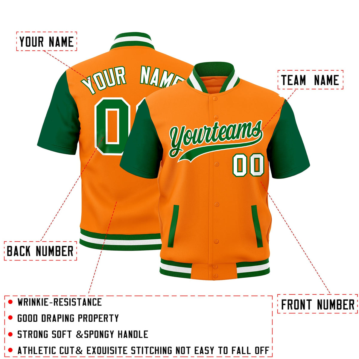 Custom Kelly Green White Full-Snap Classic Style Jacket| KXKSHOP