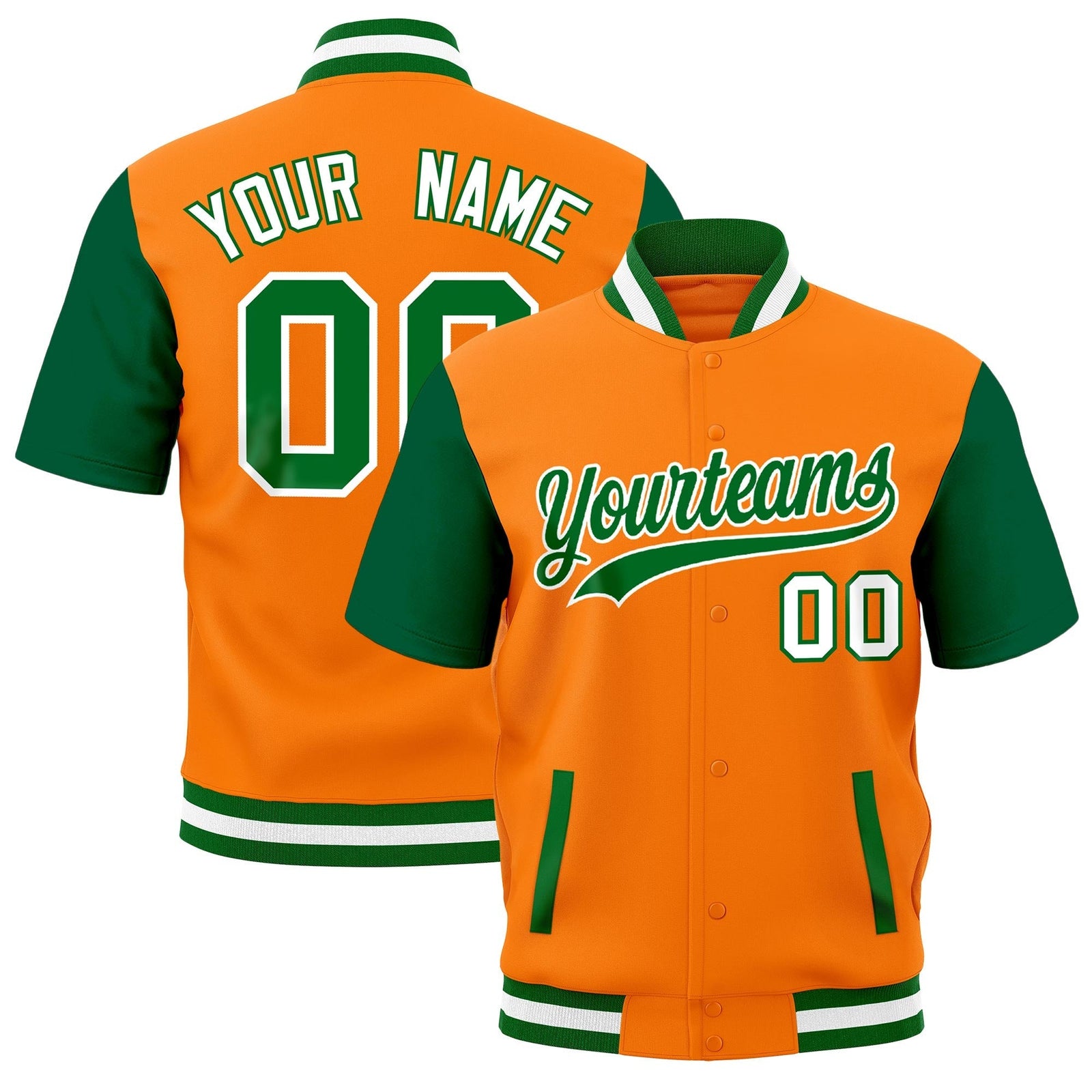 Custom Kelly Green White Full-Snap Classic Style Jacket| KXKSHOP