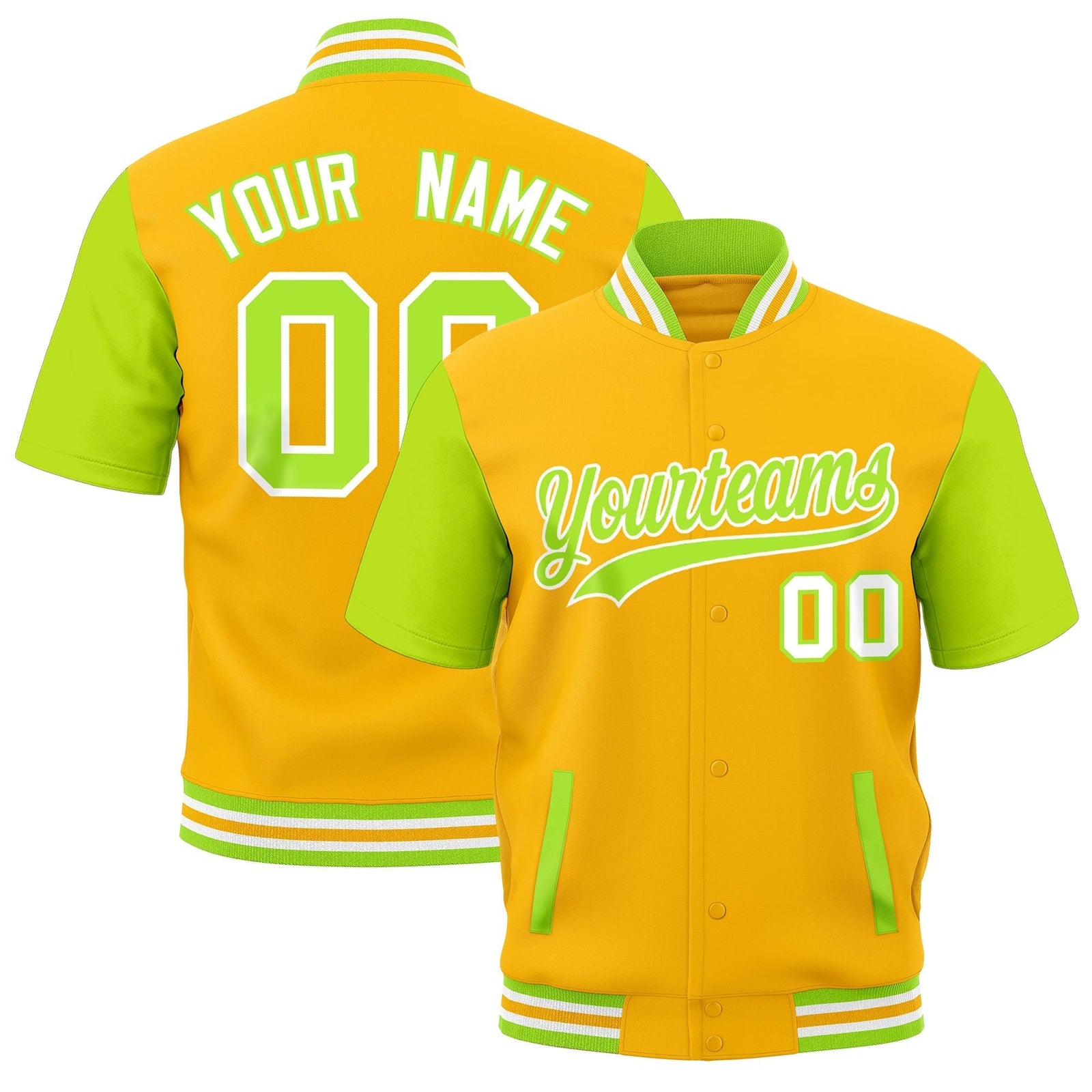 Custom Neon Green White Gold Full-Snap Classic Style Jacket| KXKSHOP