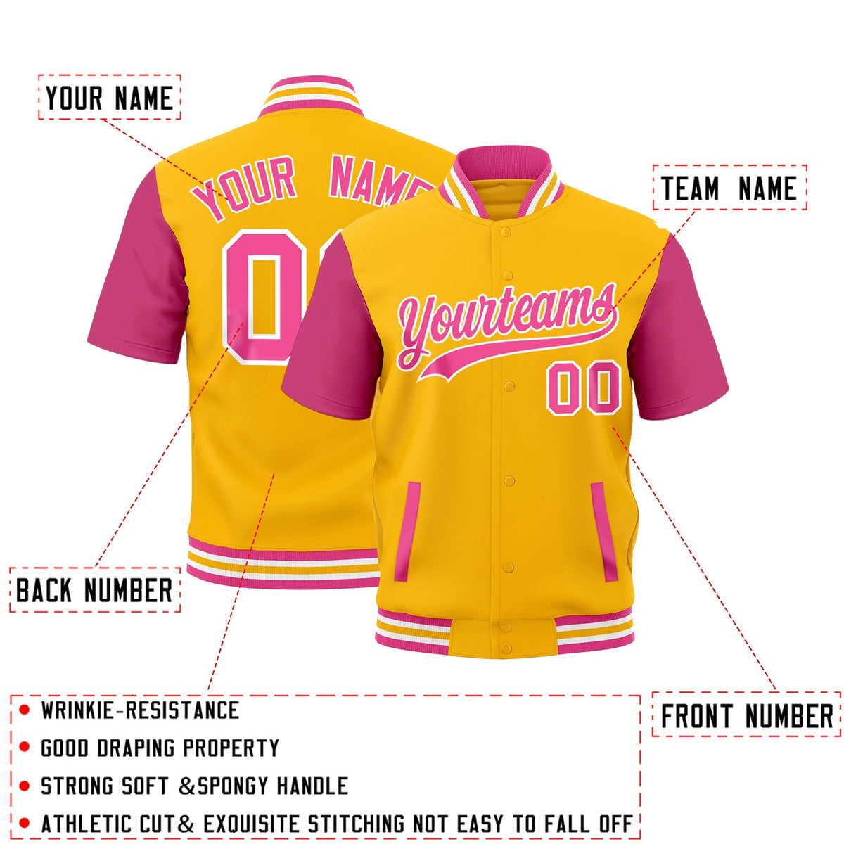 Custom Pink White Gold Full-Snap Classic Style Jacket| KXKSHOP