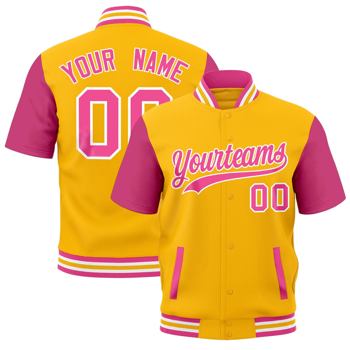 Custom Pink White Gold Full-Snap Classic Style Jacket| KXKSHOP