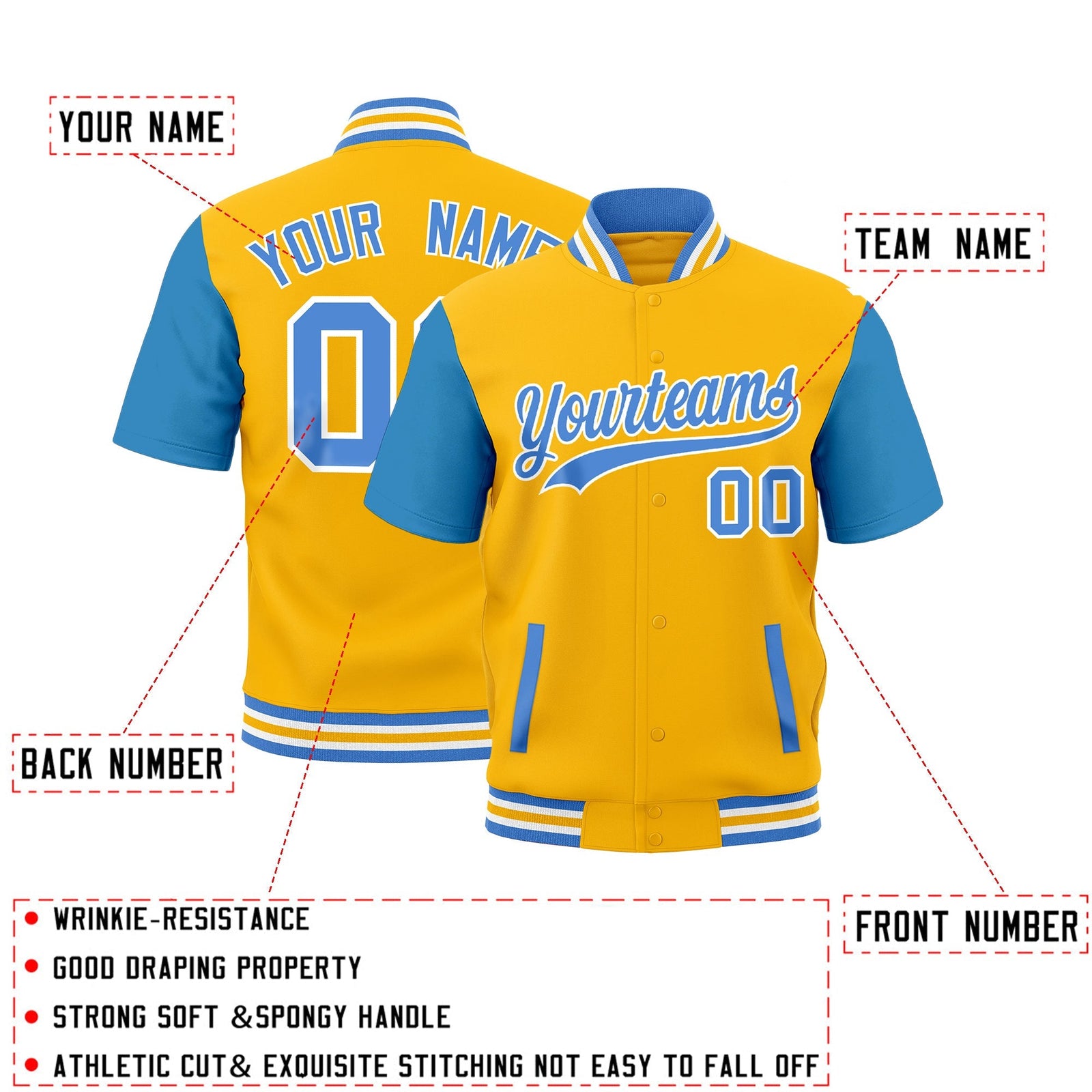 Custom Powder Blue White Gold Full-Snap Classic Style Jacket| KXKSHOP