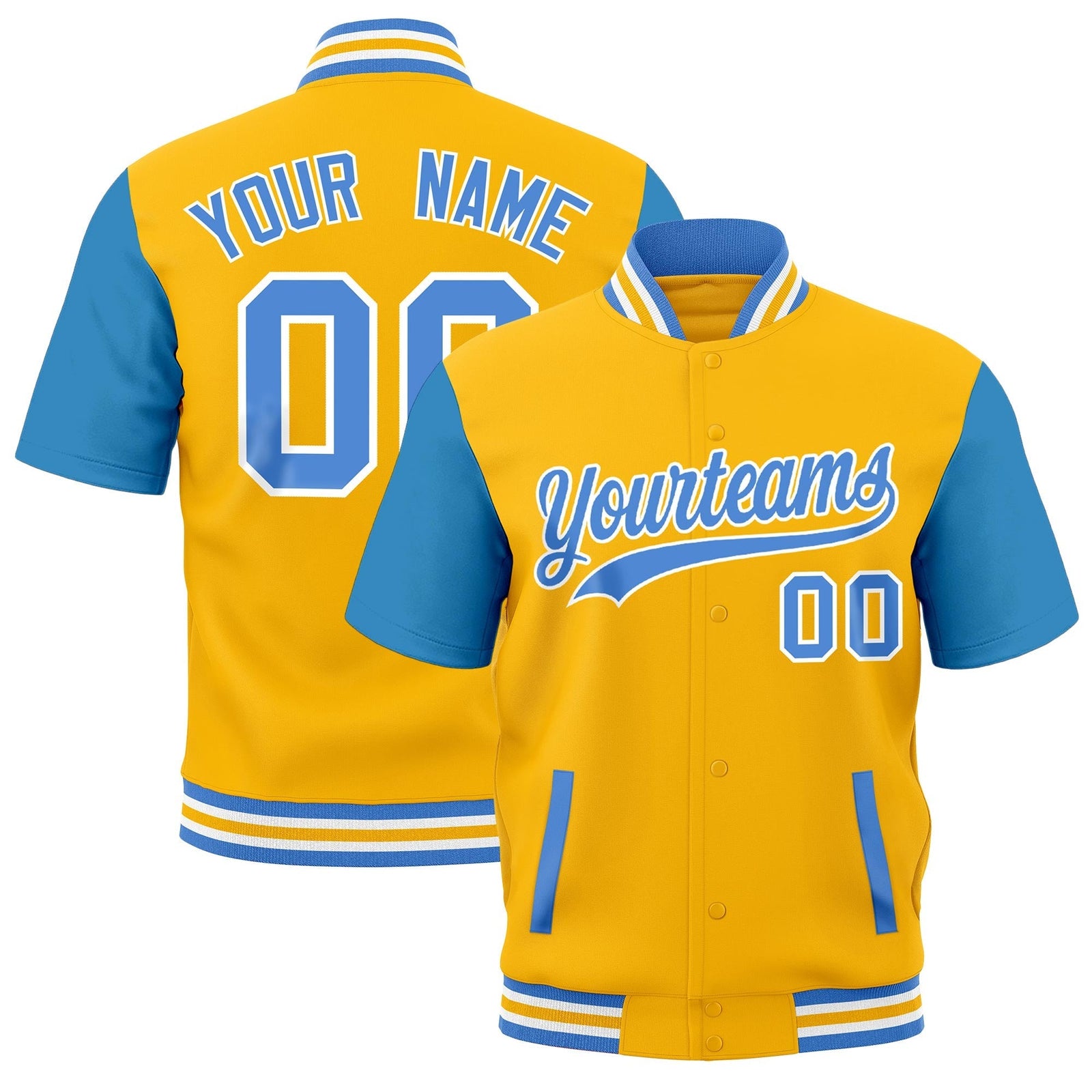 Custom Powder Blue White Gold Full-Snap Classic Style Jacket| KXKSHOP