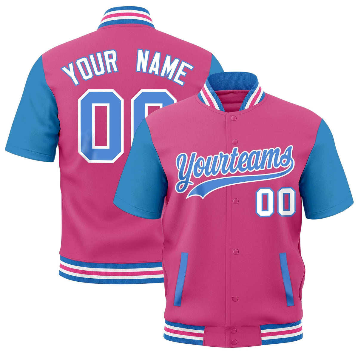 Custom Powder Blue White Pink Full-Snap Classic Style Jacket| KXKSHOP