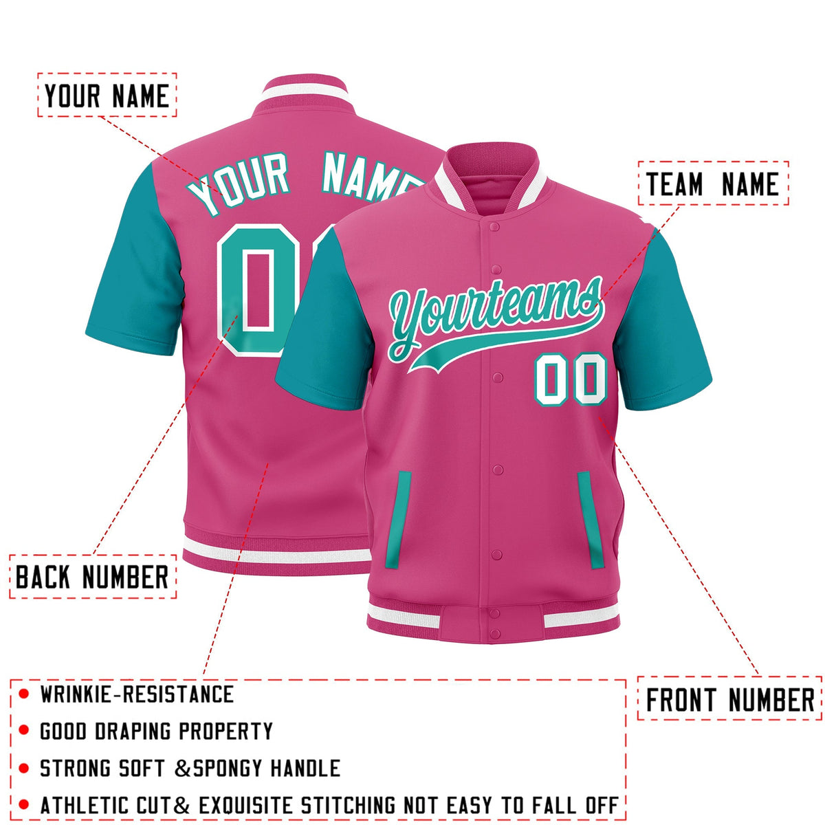 Custom Aqua Pink White Full-Snap Classic Style Jacket| KXKSHOP