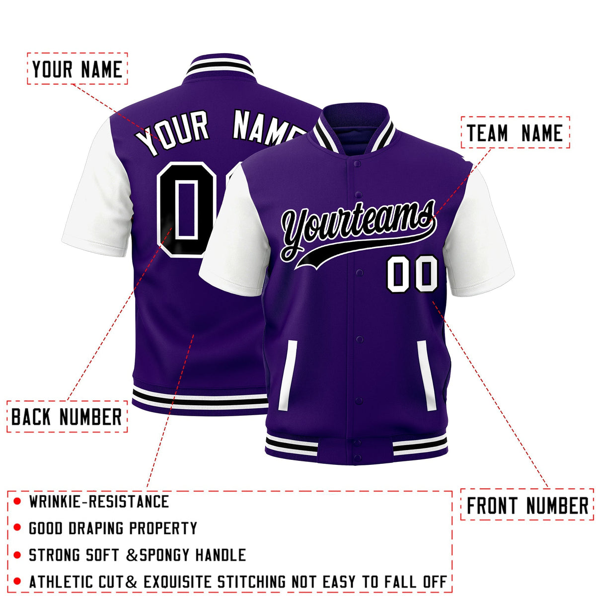Custom White Purple Black Full-Snap Classic Style Jacket| KXKSHOP