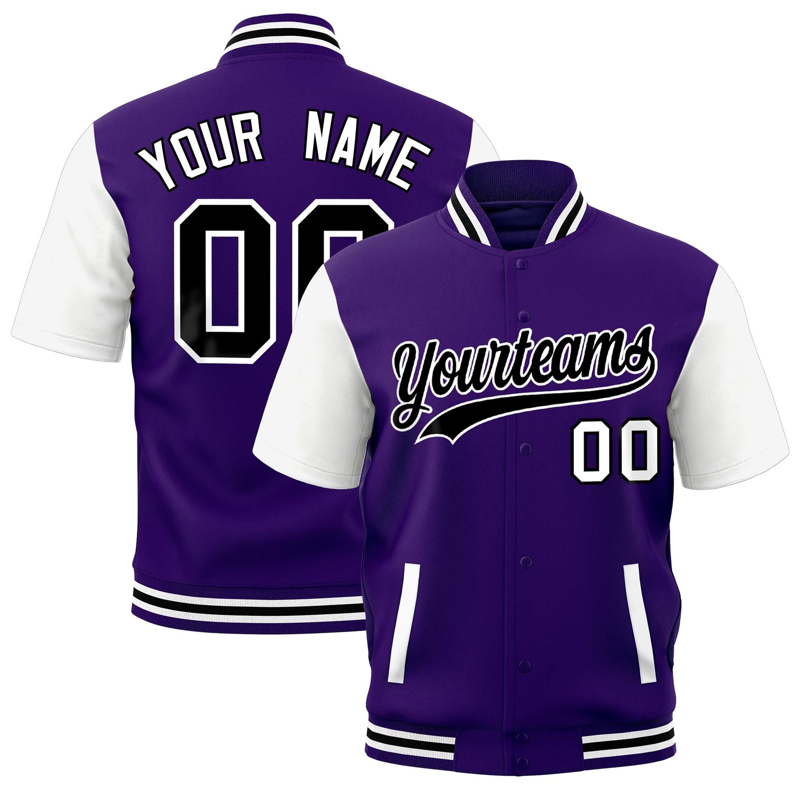 Custom White Purple Black Full-Snap Classic Style Jacket| KXKSHOP