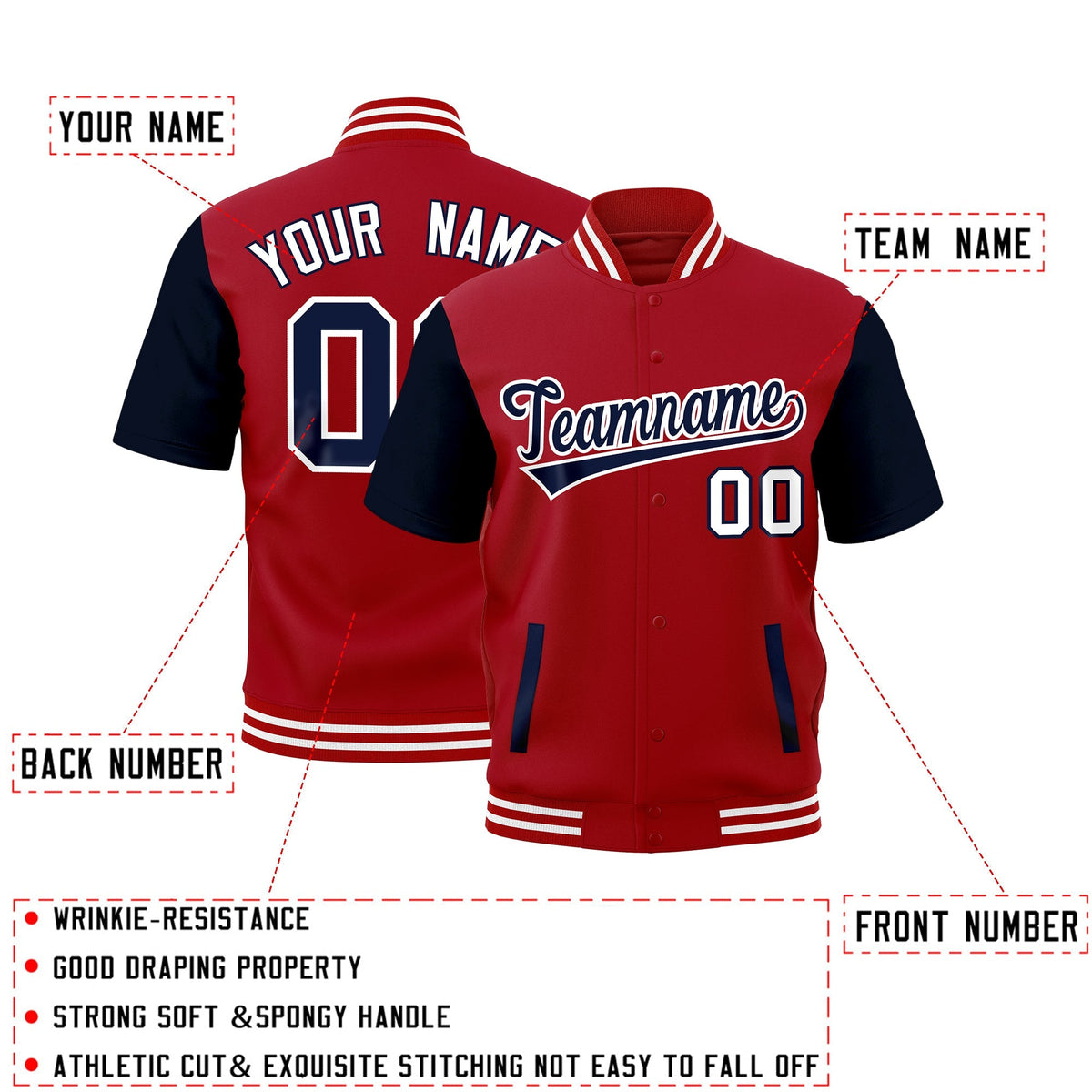 Custom Red Black Full-Snap Classic Style Jacket| KXKSHOP