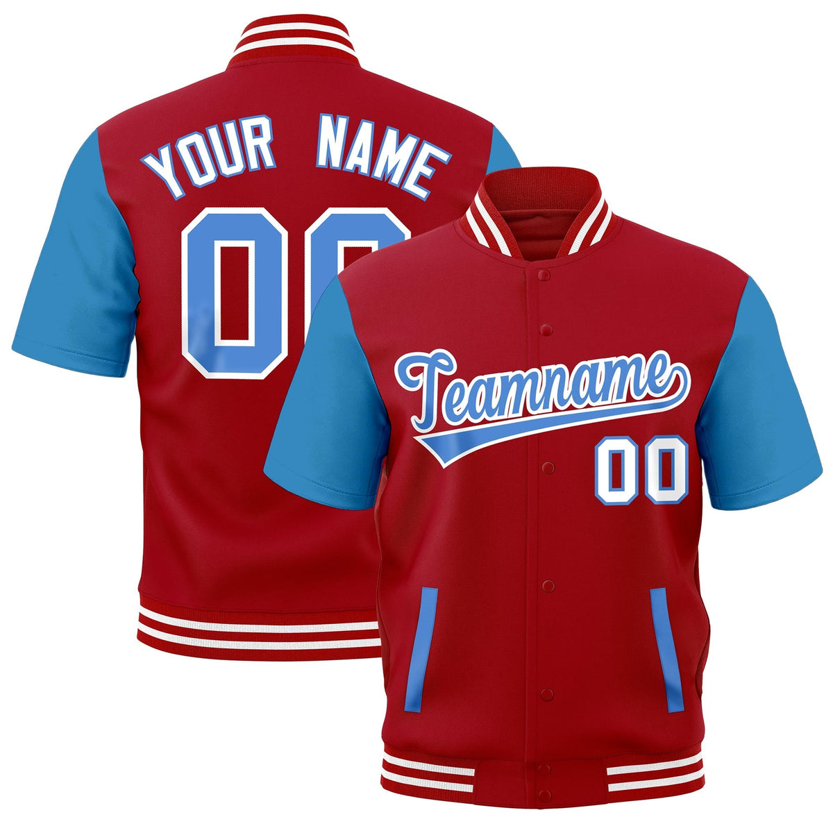 Custom Powder Blue Red Full-Snap Classic Style Jacket| KXKSHOP