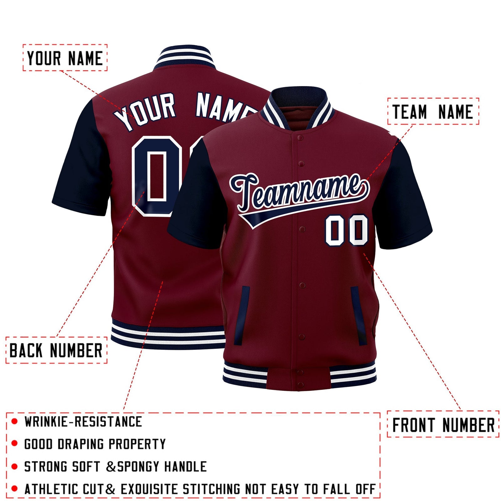 Custom Navy White Full-Snap Classic Style Jacket| KXKSHOP
