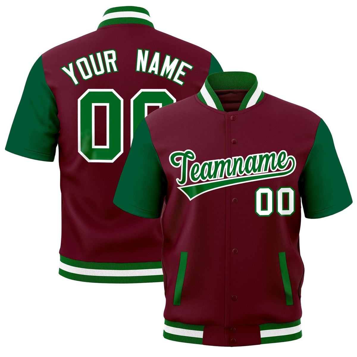 Custom Kelly Green White Full-Snap Classic Style Jacket| KXKSHOP