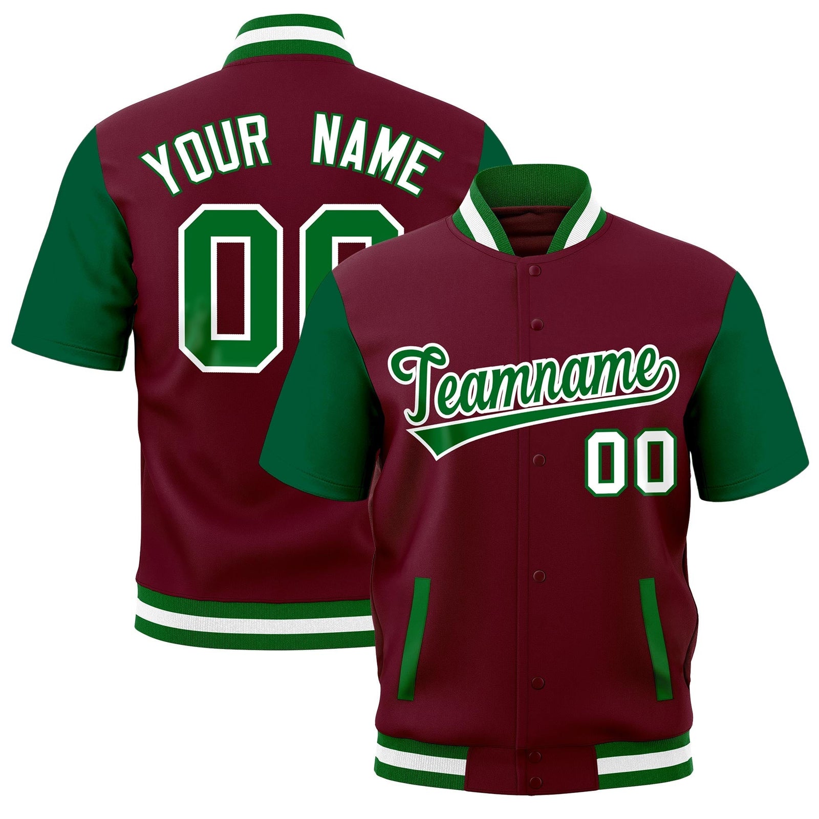 Custom Kelly Green White Full-Snap Classic Style Jacket| KXKSHOP