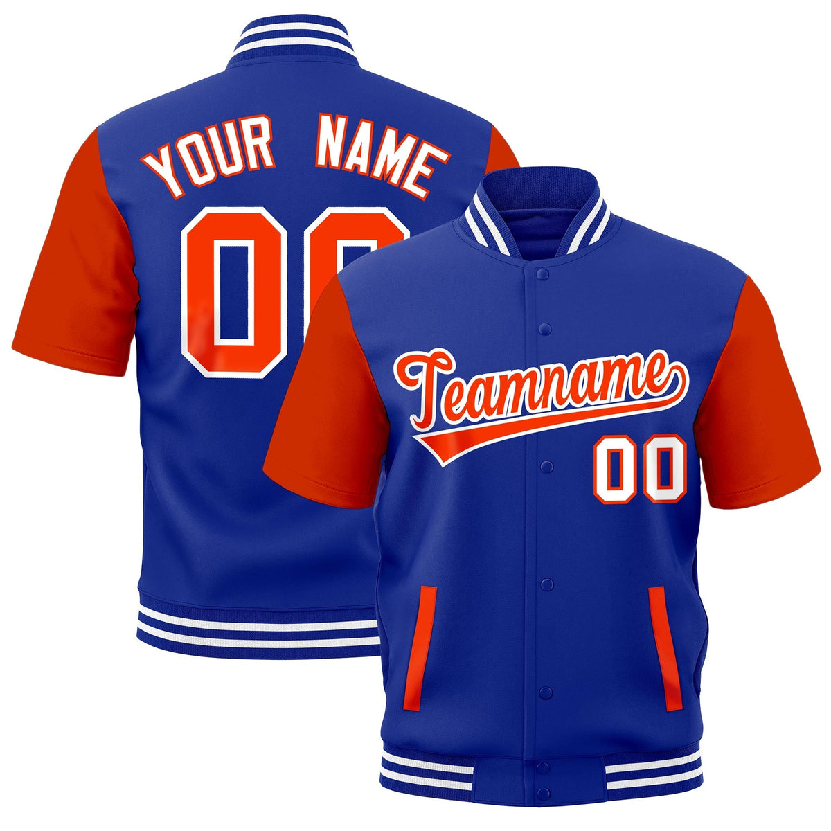 Custom Orange Royal Blue White Full-Snap Classic Style Jacket| KXKSHOP