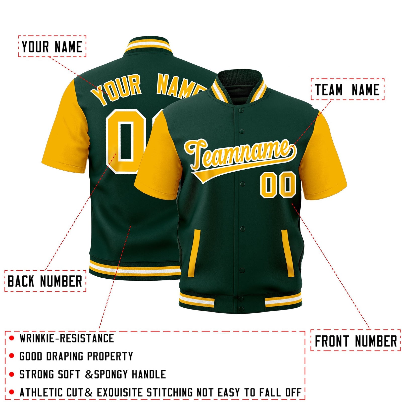 Custom Gold Green White Full-Snap Classic Style Jacket| KXKSHOP
