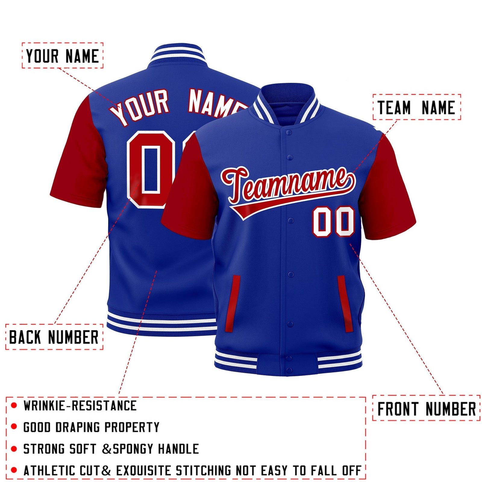 Custom Red Royal Blue White Full-Snap Classic Style Jacket| KXKSHOP