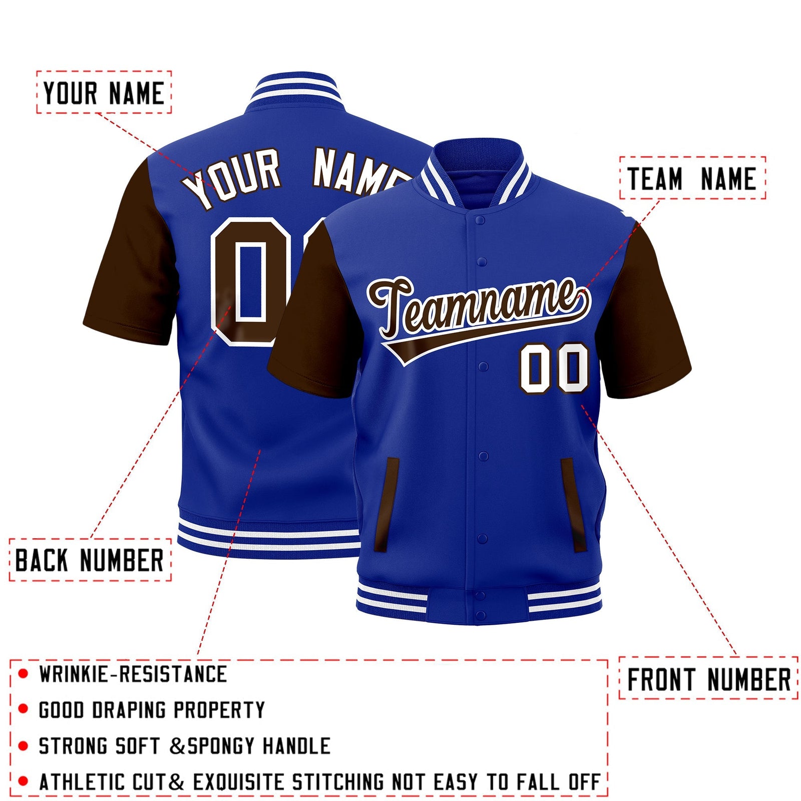 Custom Brown Royal Blue White Full-Snap Classic Style Jacket| KXKSHOP