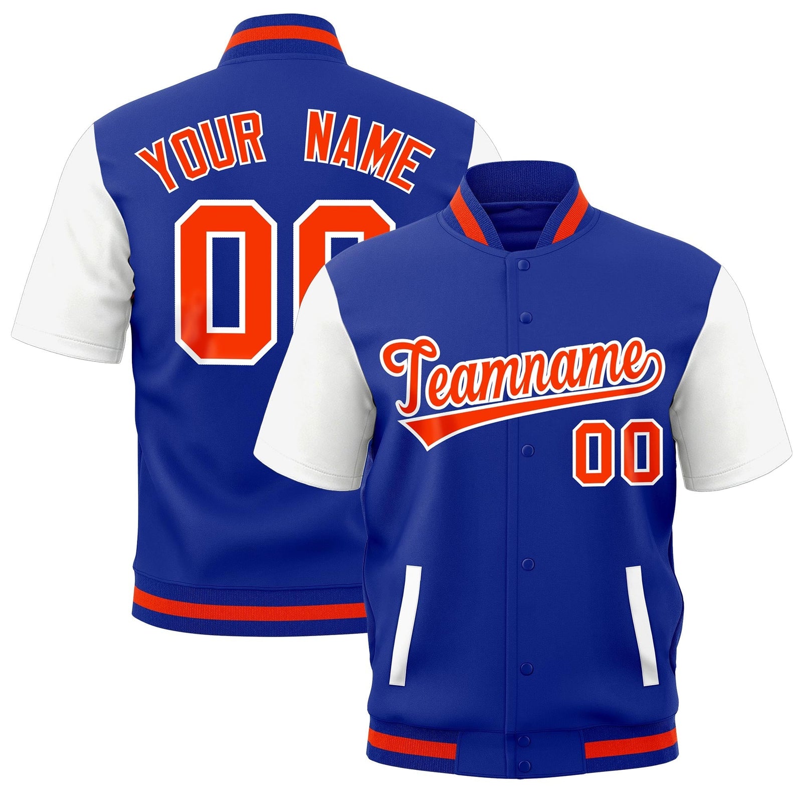 Custom White Royal Blue Orange Full-Snap Classic Style Jacket| KXKSHOP