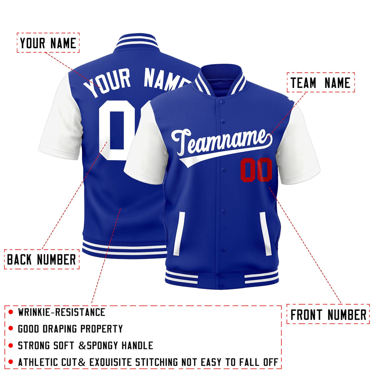 Custom White Royal Blue Full-Snap Classic Style Jacket| KXKSHOP