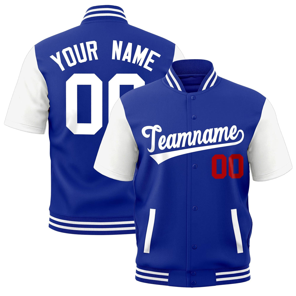 Custom White Royal Blue Full-Snap Classic Style Jacket| KXKSHOP