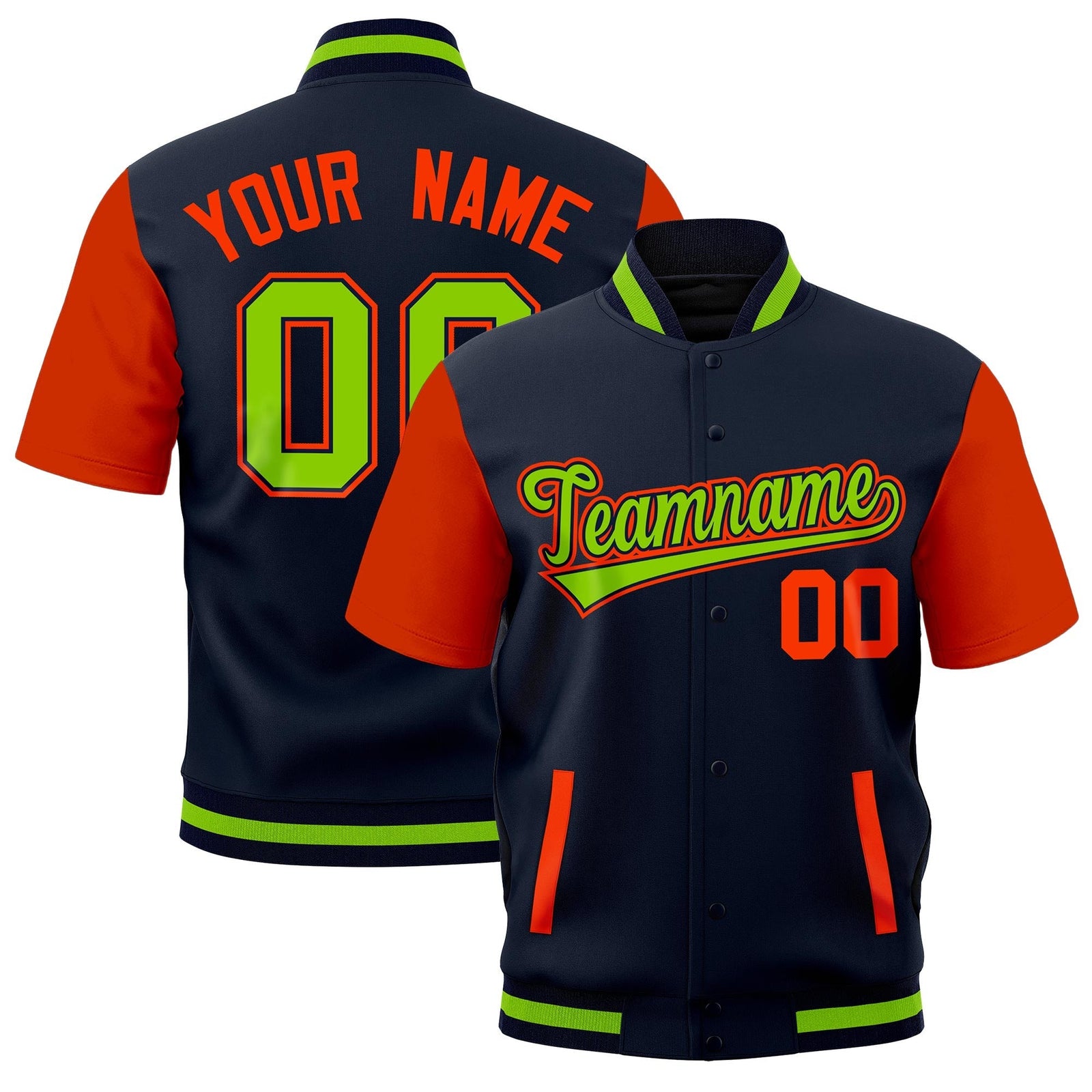 Custom Orange Navy Neon Green Full-Snap Classic Style Jacket| KXKSHOP