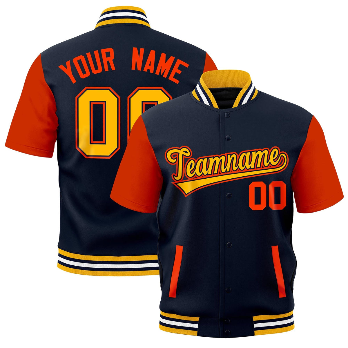 Custom Orange Gold Navy Full-Snap Classic Style Jacket| KXKSHOP