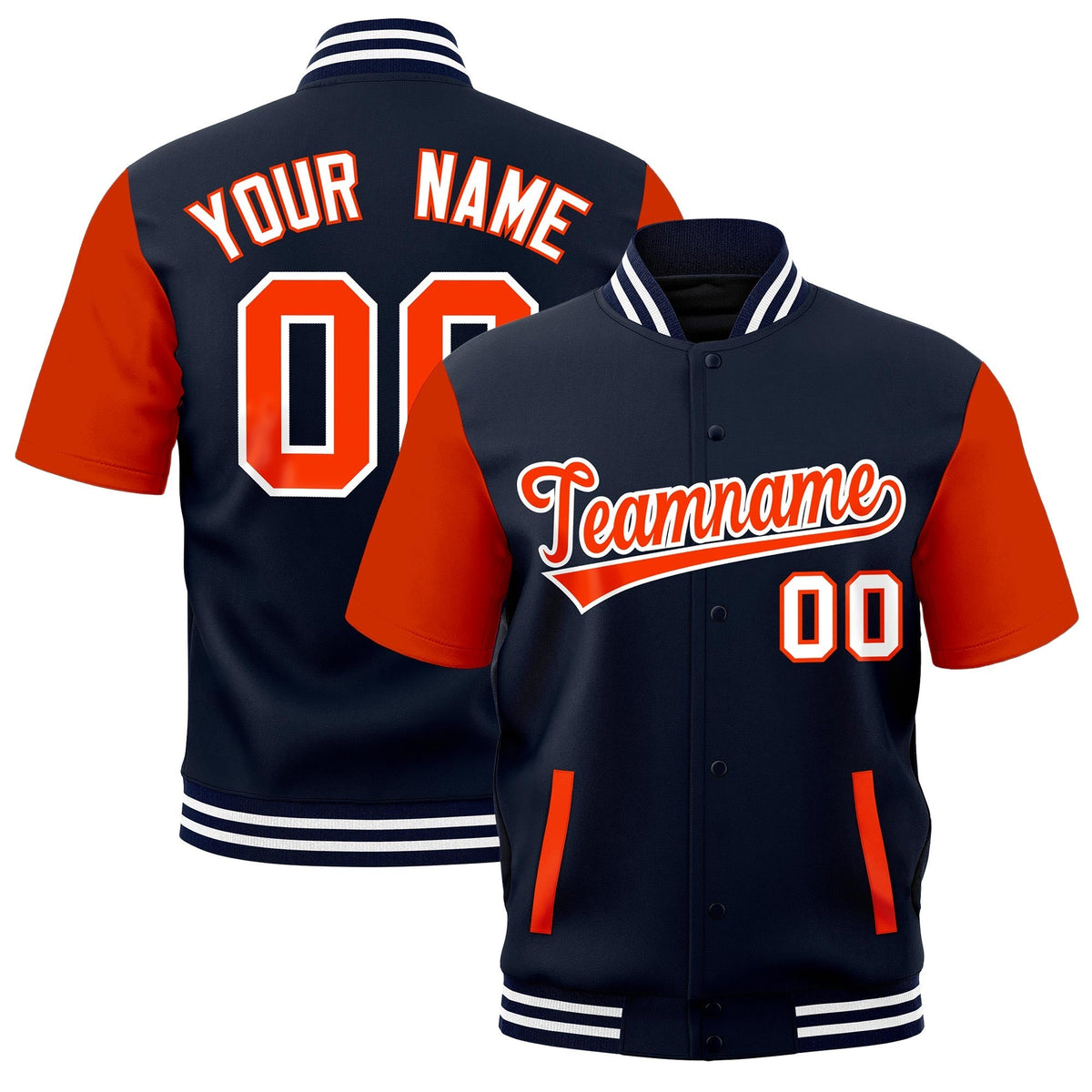 Custom Orange Navy White Full-Snap Classic Style Jacket| KXKSHOP