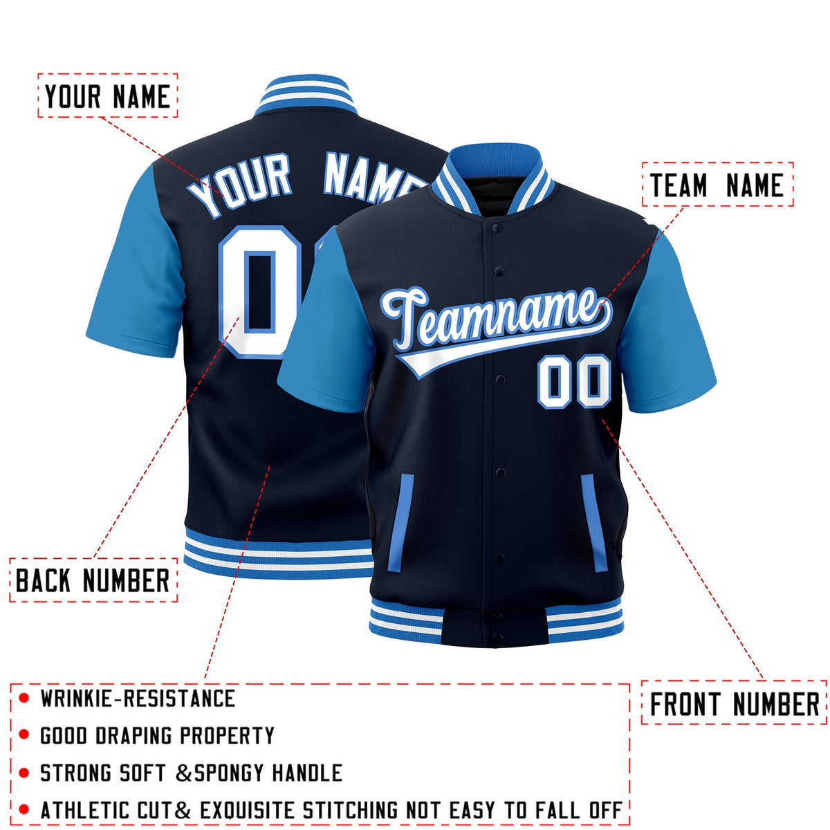 Custom Powder Blue White Full-Snap Classic Style Jacket| KXKSHOP