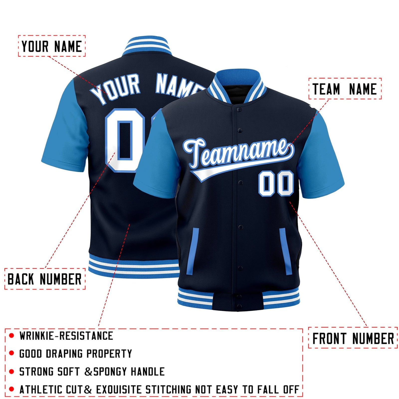 Custom Powder Blue White Full-Snap Classic Style Jacket| KXKSHOP