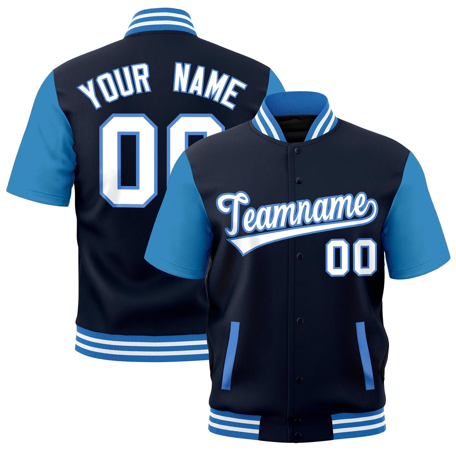 Custom Powder Blue White Full-Snap Classic Style Jacket| KXKSHOP