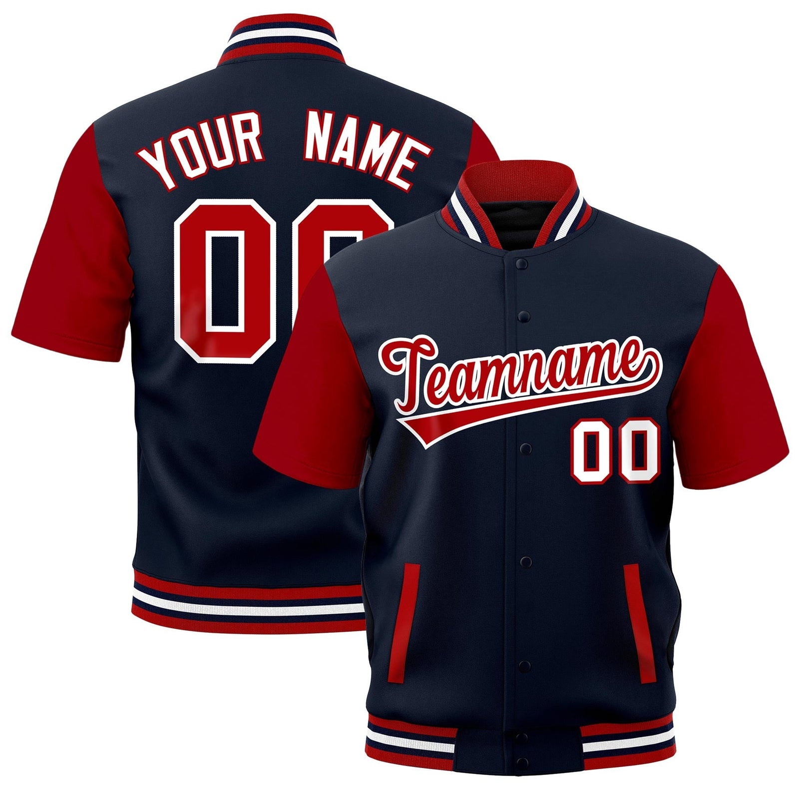 Custom Red Navy White Full-Snap Classic Style Jacket| KXKSHOP