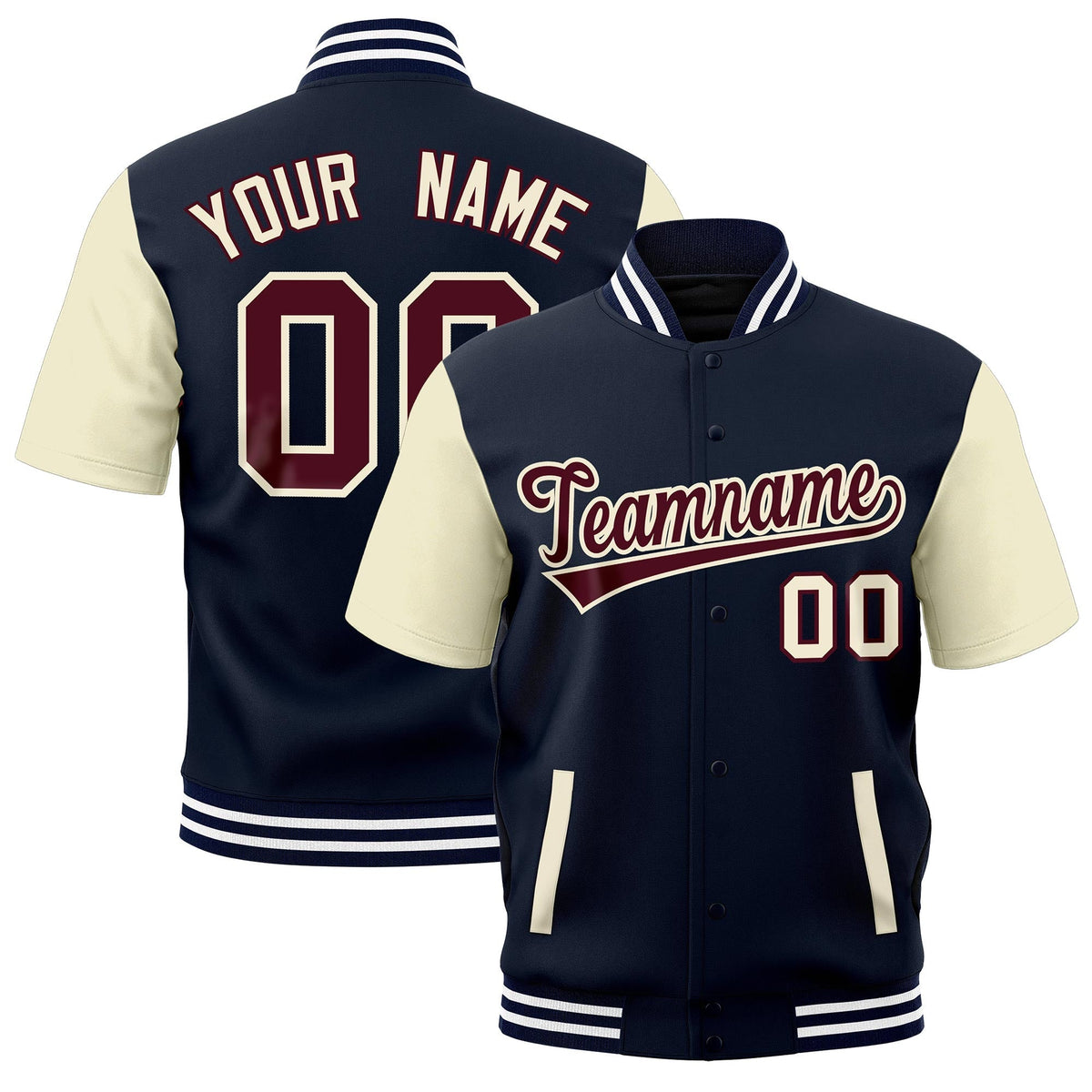 Custom Cream Navy White Full-Snap Classic Style Jacket| KXKSHOP