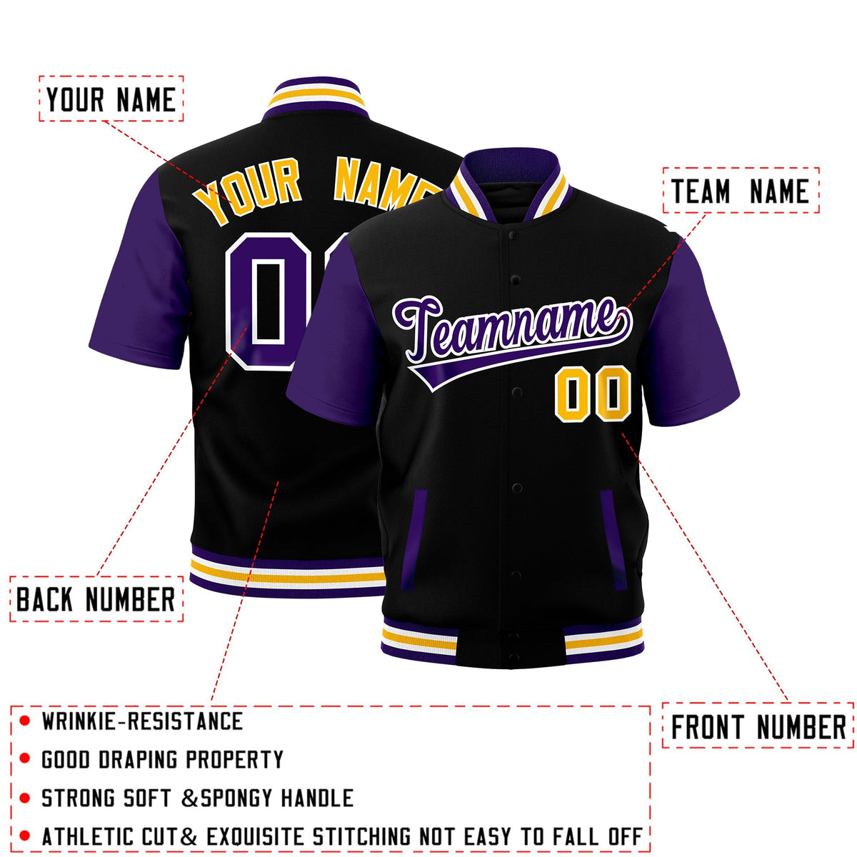 Custom Purple White Gold Full-Snap Classic Style Jacket| KXKSHOP