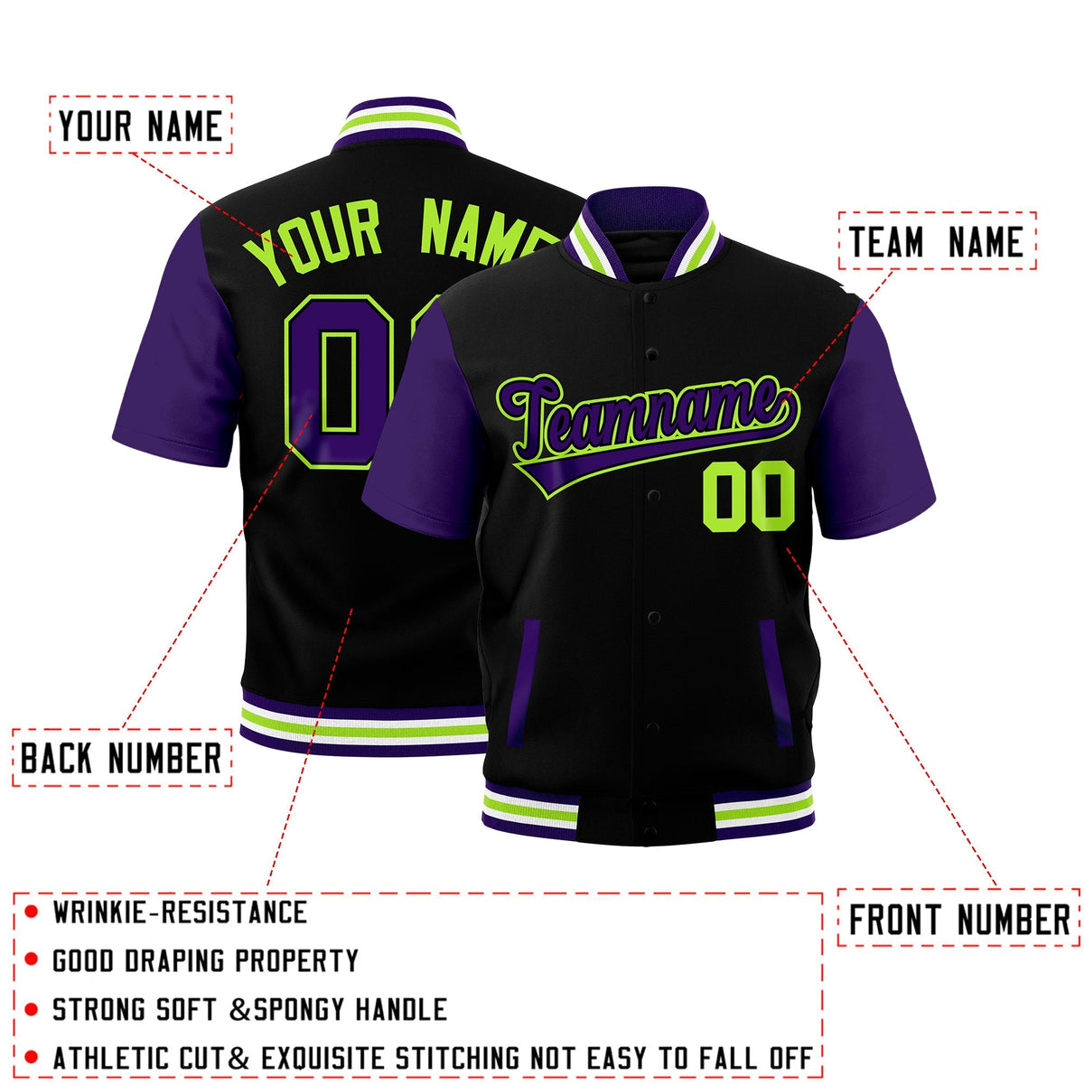 Custom Purple White Neon Green Full-Snap Classic Style Jacket| KXKSHOP