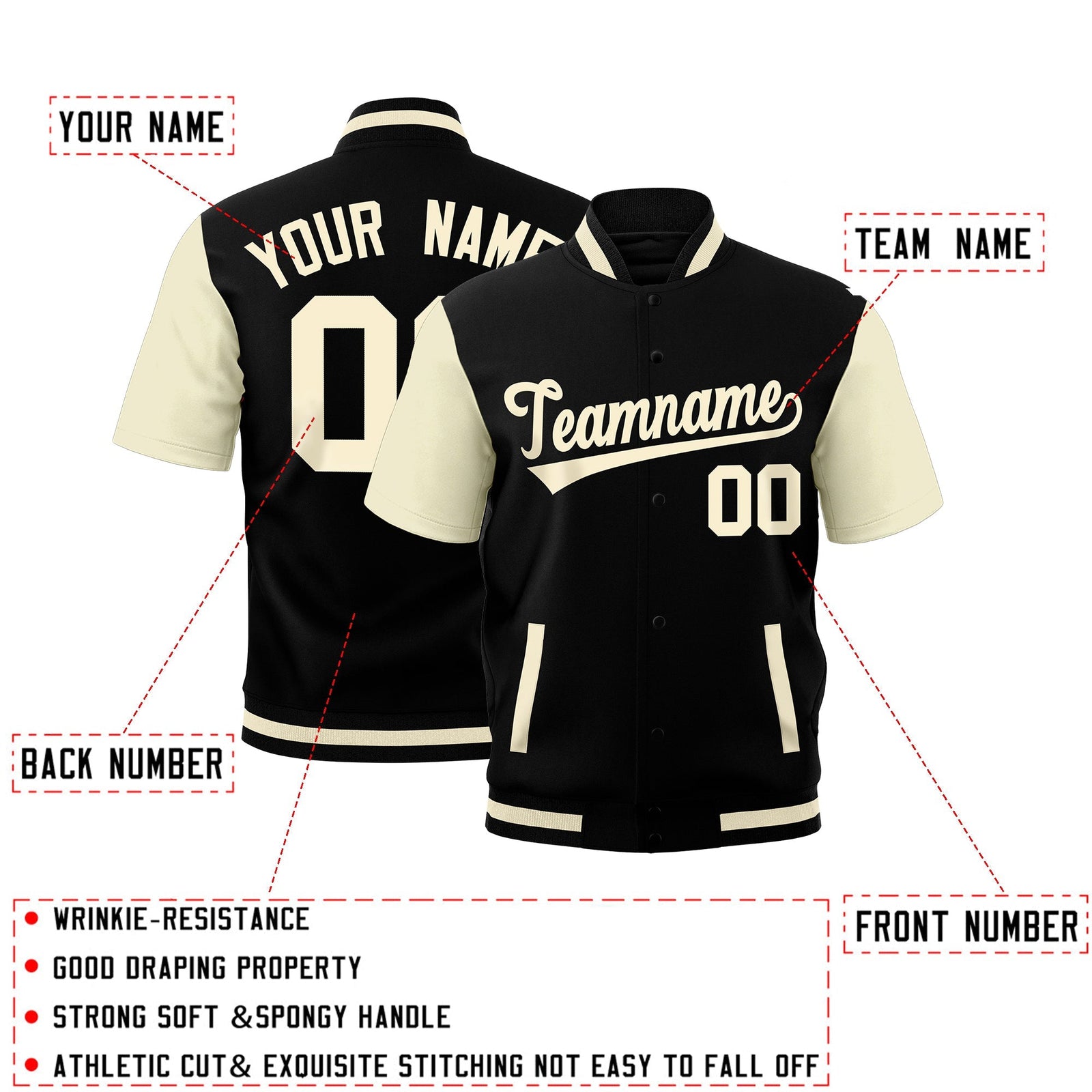 Custom Cream Black Full-Snap Classic Style Jacket| KXKSHOP