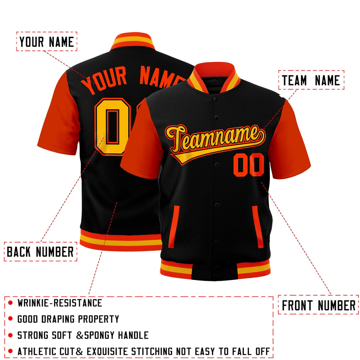 Custom Orange Gold Full-Snap Classic Style Jacket| KXKSHOP